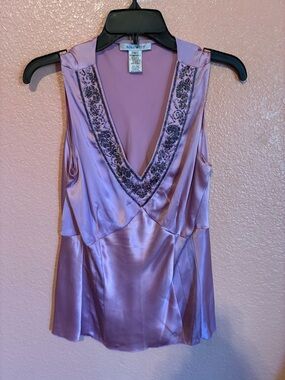 Nine West Lilac Satin V-Neck Beaded Tank